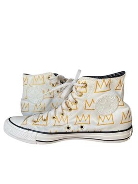 👑Converse x Jean Michel Basquiat Unisex High-Top Sneakers White & Gold. EUC